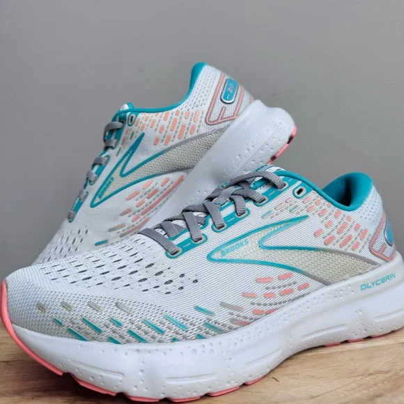 Brooks Glycerin 20 Running Shoes Women’s 9 Gray Coral Latigo Bay Aqua Blue - Picture 3 of 11